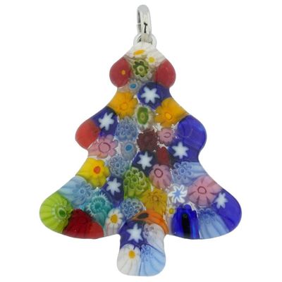 Glass Of Venice Murano Glass Italian Millefiori Christmas Tree Pendant Necklace Multicolor - Murano Glass Christmas Pendant for Women