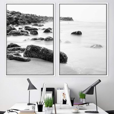 SIGNWIN 2 Piece Framed Canvas Wall Art Black and White Scenery Canvas Prints Home Artwork Decoration for Living Room,Bedroom - 24"x36"x2 Panels