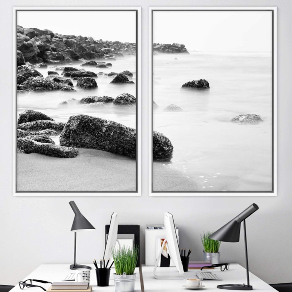 SIGNWIN 2 Piece Framed Canvas Wall Art Black and White Scenery Canvas Prints Home Artwork Decoration for Living Room,Bedroom - 24"x36"x2 Panels