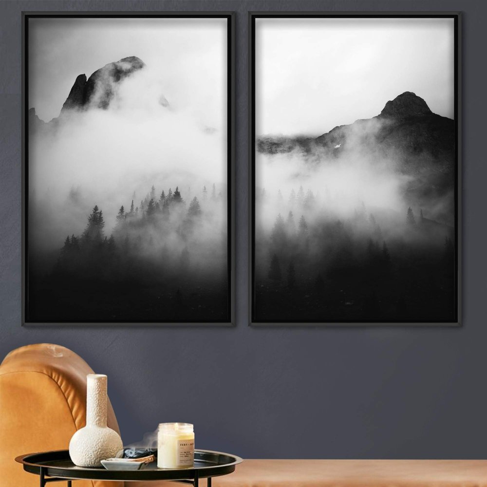 SIGNWIN 2 Piece Framed Canvas Wall Art Foggy Scenery Canvas Prints Home Artwork Decoration for Living Room,Bedroom - 24"x36"x2 Panels