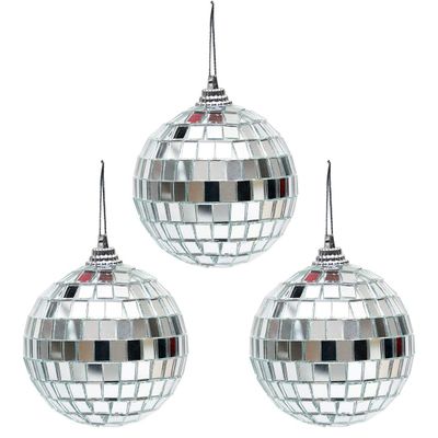 3 pcs 3.2 Inch Christmas Ball Mirror Party Disco Ball Xmas Tree Ornament Decoration with Cosmos Fastening Strap