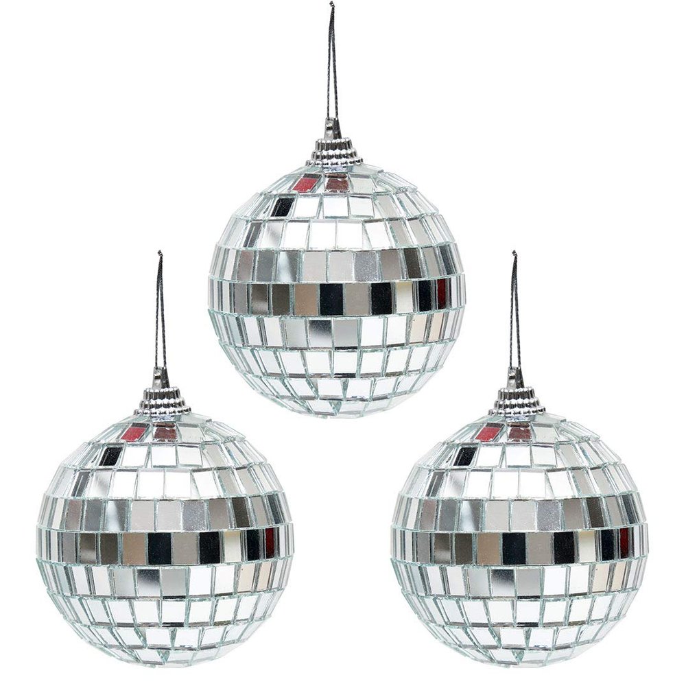 3 pcs 3.2 Inch Christmas Ball Mirror Party Disco Ball Xmas Tree Ornament Decoration with Cosmos Fastening Strap
