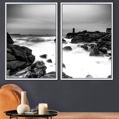 SIGNWIN 2 Piece Framed Canvas Wall Art Black and White Scenery Canvas Prints Home Artwork Decoration for Living Room,Bedroom - 24"x36"x2 Panels