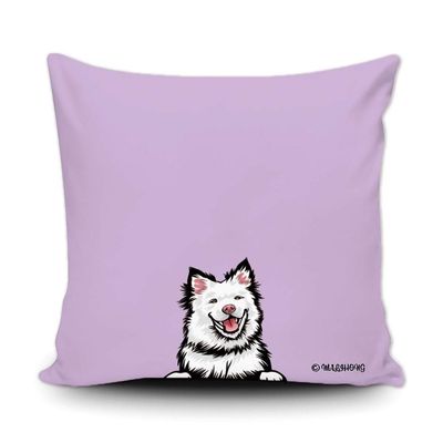 MALIHONG Dog Throw Pillow Cover Cute Peeking Dog Finnish Lapphund Macaron Purple Pillow Case for Sofa Bed Home Decor 16x16 Inch