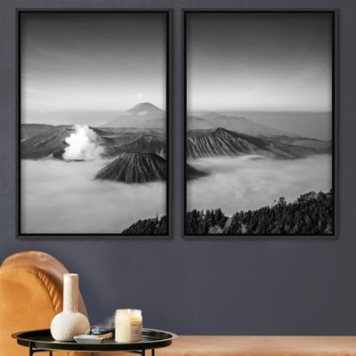 SIGNWIN 2 Piece Framed Canvas Wall Art Monochromatic Mountains Canvas Prints Home Artwork Decoration for Living Room,Bedroom - 24"x36"x2 Panels