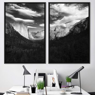 SIGNWIN 2 Piece Framed Canvas Wall Art Monochromatic Mountains Canvas Prints Home Artwork Decoration for Living Room,Bedroom - 24"x36"x2 Panels