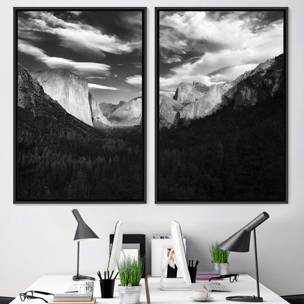 SIGNWIN 2 Piece Framed Canvas Wall Art Monochromatic Mountains Canvas Prints Home Artwork Decoration for Living Room,Bedroom - 24"x36"x2 Panels