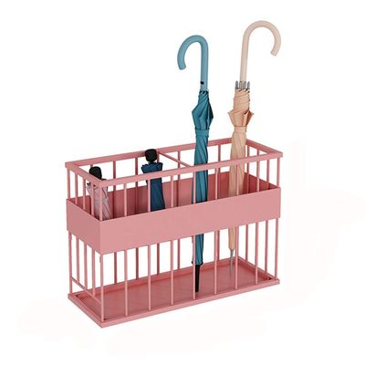 Umbrella Racks WXYZ Metal Wrought Iron Umbrella Stand, Household Hotel Business Umbrella Bucket, Removable Drip Tray, Black, White, Gold, Pink, Green (Color : Pink, Size : 64x24x44cm)