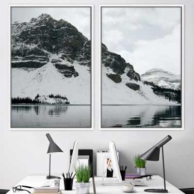 SIGNWIN 2 Piece Framed Canvas Wall Art Black and White Scenery Canvas Prints Home Artwork Decoration for Living Room,Bedroom - 24"x36"x2 Panels
