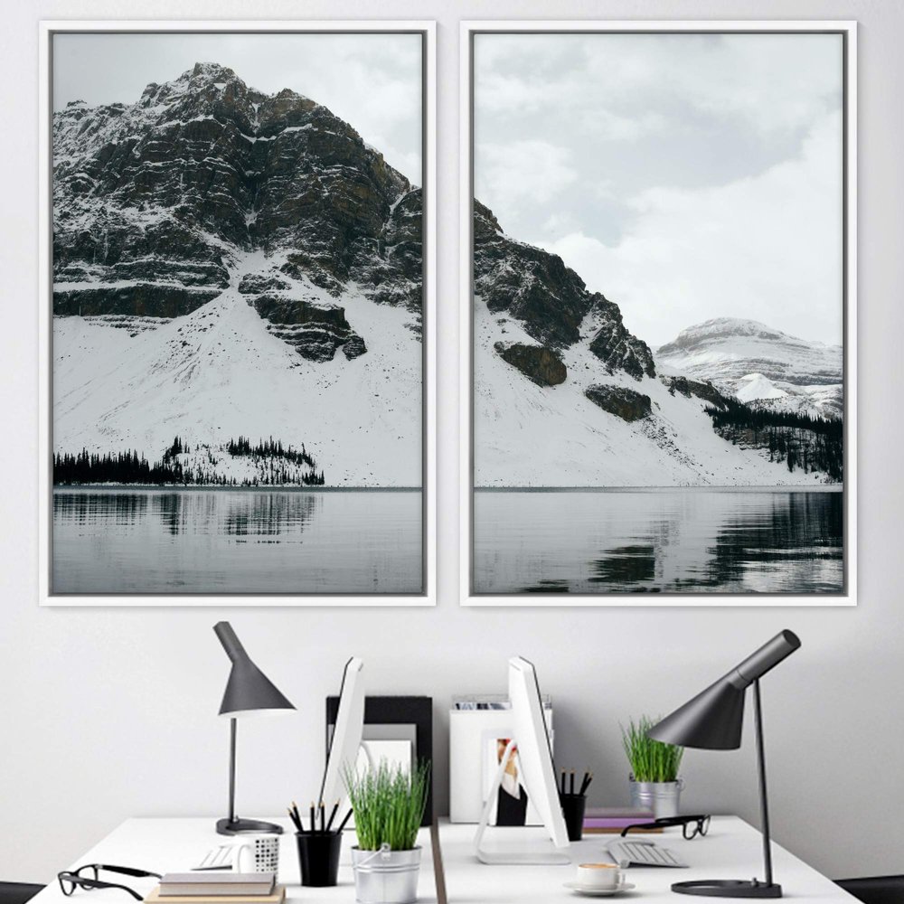 SIGNWIN 2 Piece Framed Canvas Wall Art Black and White Scenery Canvas Prints Home Artwork Decoration for Living Room,Bedroom - 24"x36"x2 Panels