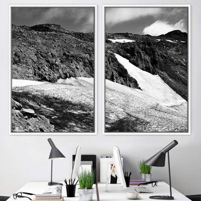 SIGNWIN 2 Piece Framed Canvas Wall Art Monochromatic Mountains Canvas Prints Home Artwork Decoration for Living Room,Bedroom - 24"x36"x2 Panels