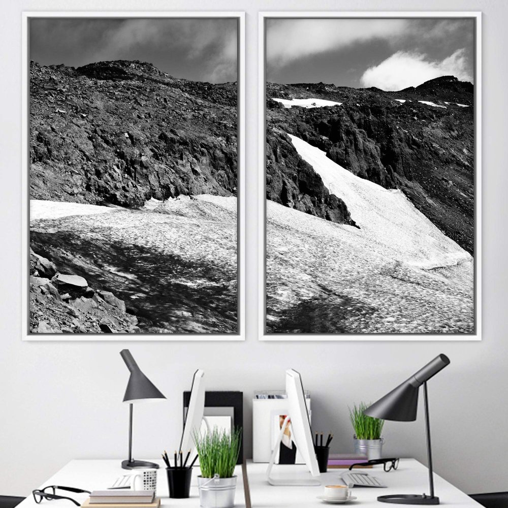 SIGNWIN 2 Piece Framed Canvas Wall Art Monochromatic Mountains Canvas Prints Home Artwork Decoration for Living Room,Bedroom - 24"x36"x2 Panels