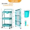 Foldable Utility Rolling Cart with Wheels No Assembly 3 Tier Metal Rolling Cart with Cup and Hooks Heavy Duty Mesh Storage Baskets Rack Folding Shelves for Kitchen,Office,Classroom, Bathroom(Teal) view 2