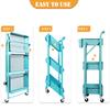 Foldable Utility Rolling Cart with Wheels No Assembly 3 Tier Metal Rolling Cart with Cup and Hooks Heavy Duty Mesh Storage Baskets Rack Folding Shelves for Kitchen,Office,Classroom, Bathroom(Teal) view 3
