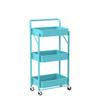 Foldable Utility Rolling Cart with Wheels No Assembly 3 Tier Metal Rolling Cart with Cup and Hooks Heavy Duty Mesh Storage Baskets Rack Folding Shelves for Kitchen,Office,Classroom, Bathroom(Teal) view 4