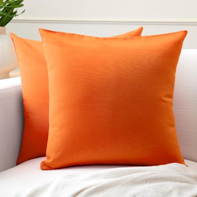 Encasa XO Throw Pillow Covers 22x22 in Set of 2 Orange | No Inserts | Cotton Pillow Covers for Living Room, Bed, Sofa, Couch | Decorative Cushion Covers with Improved Zipper