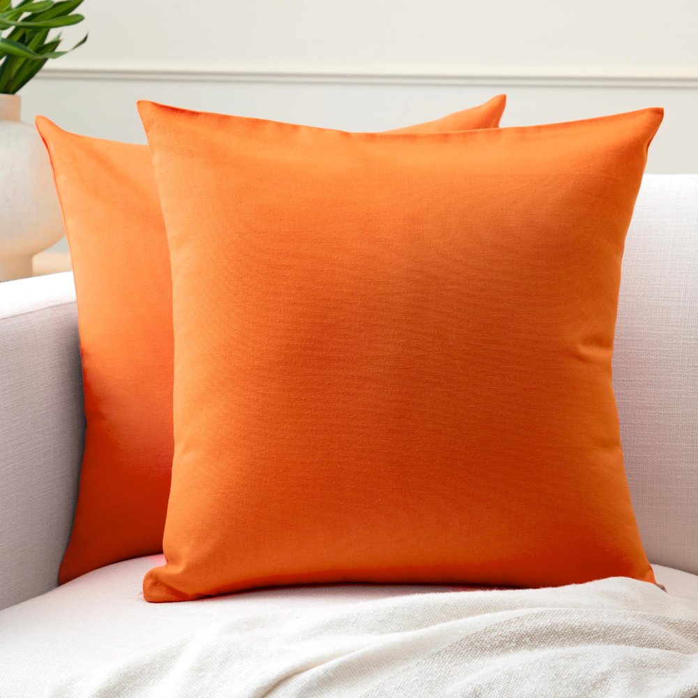 Encasa XO Throw Pillow Covers 22x22 in Set of 2 Orange | No Inserts | Cotton Pillow Covers for Living Room, Bed, Sofa, Couch | Decorative Cushion Covers with Improved Zipper