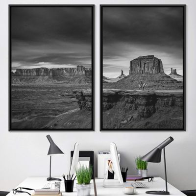 SIGNWIN 2 Piece Framed Canvas Wall Art Monochromatic Mountains Canvas Prints Home Artwork Decoration for Living Room,Bedroom - 24"x36"x2 Panels