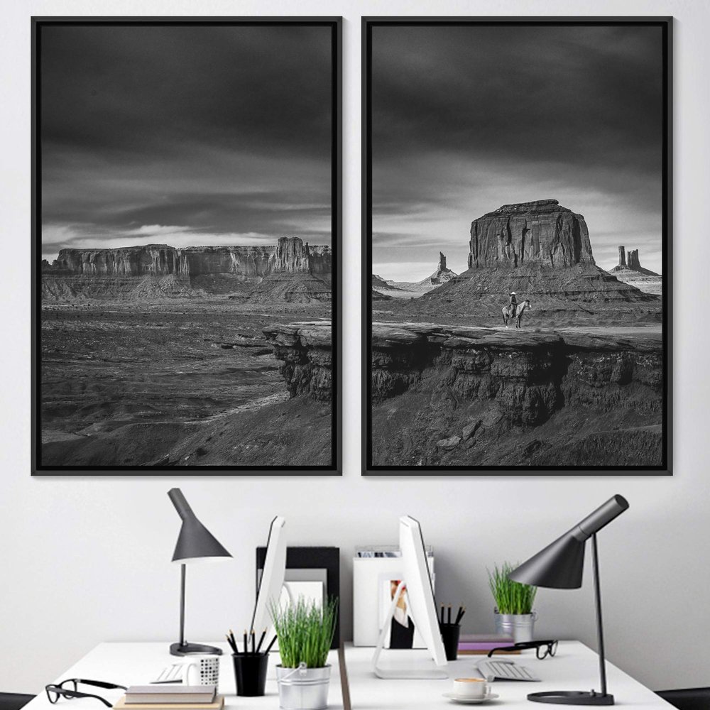 SIGNWIN 2 Piece Framed Canvas Wall Art Monochromatic Mountains Canvas Prints Home Artwork Decoration for Living Room,Bedroom - 24"x36"x2 Panels