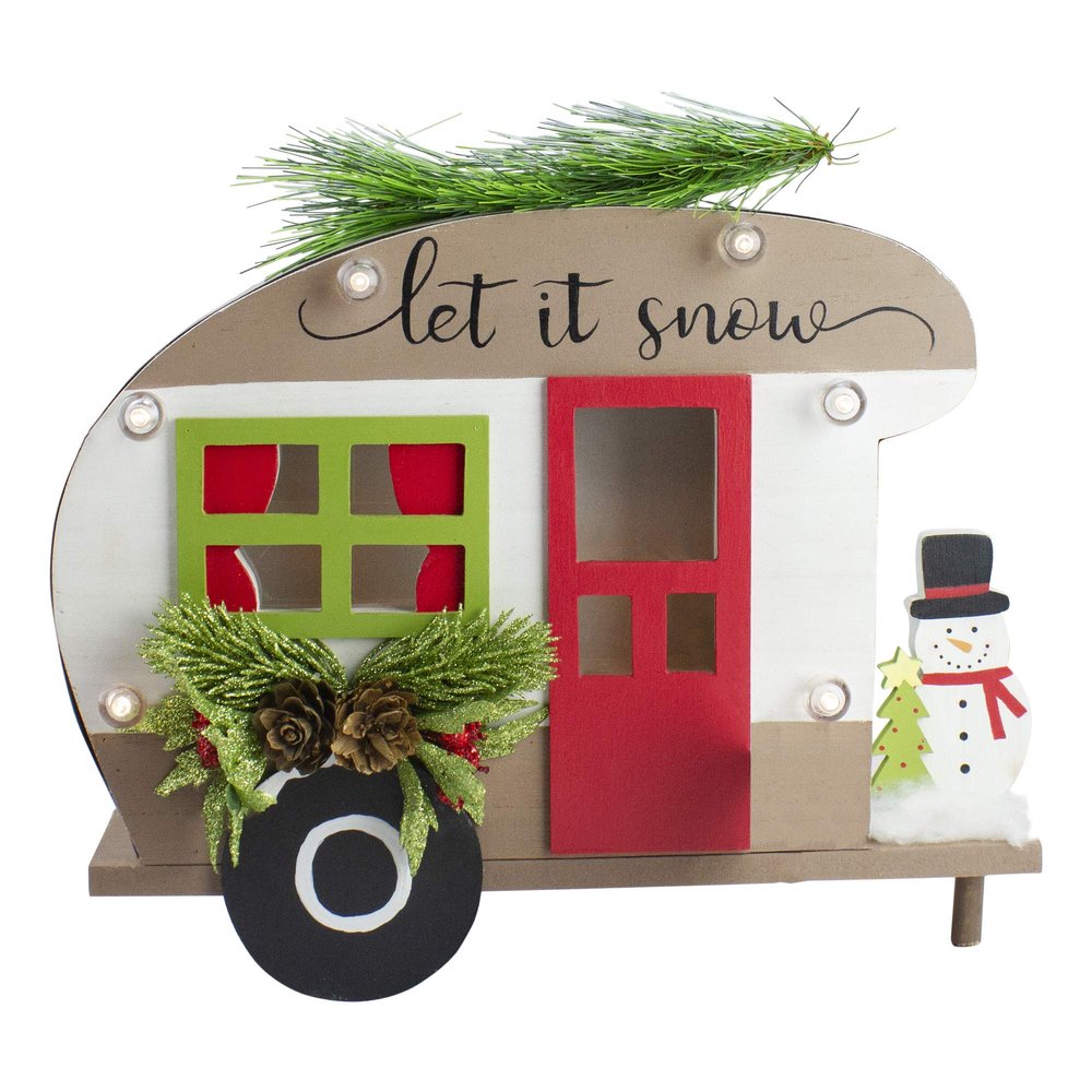 Northlight Pine and Snowman RV Let It Snow Christmas Decoration - 12" - Red and Green