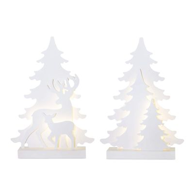 Contemporary Home Living Set of 2 White LED Lighted Tree 4 Piece Christmas Tabletop Decors 16"