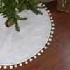 36" White Christmas Tree Skirt with a Pom Pom Border and Tie Backs view 2