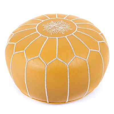 Marrakesh Gallery Genuine Leather Round Pouf Unstuffed - Moroccan Ottoman Footstool, Footrest Cover - Boho Decor - Bohemian Living Room, Bedroom, Kids Room, Gift & Wedding
