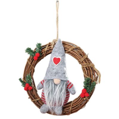 DUO ER Christmas Garland Faceless Doll Rattan Ring Wreath Party Christmas Hanging Pendant Xmas Tree Garland Holiday New Year Decoration (Color : 2)