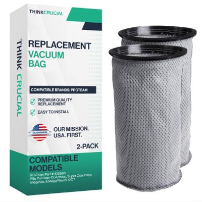 2 Replacement Reusable Cloth 10QT Vacuum Bags Compatible with ProTeam Part # 100565 - Fits ProTeam Coachvac, Super CoachVac, MegaVac & Mega Raven 10QT (2 Pack) by Think Crucial