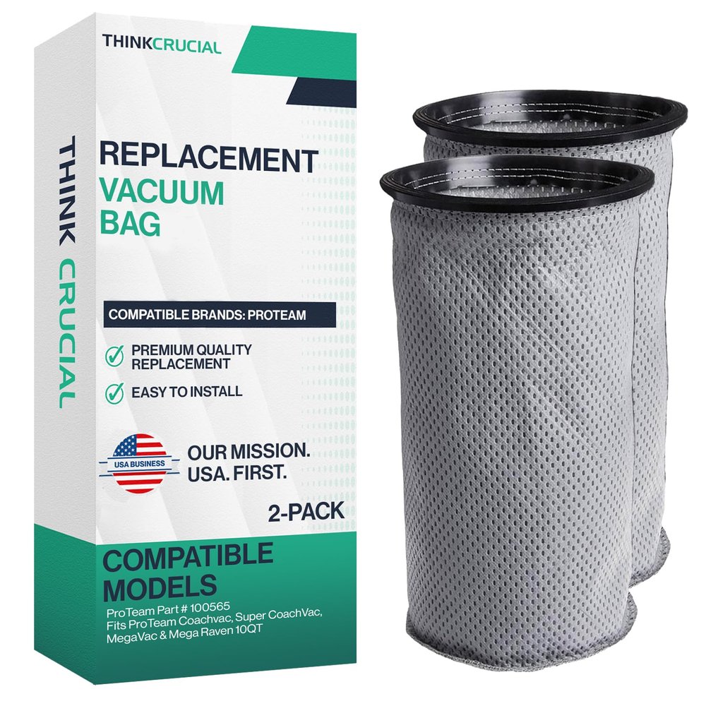 2 Replacement Reusable Cloth 10QT Vacuum Bags Compatible with ProTeam Part # 100565 - Fits ProTeam Coachvac, Super CoachVac, MegaVac & Mega Raven 10QT (2 Pack) by Think Crucial