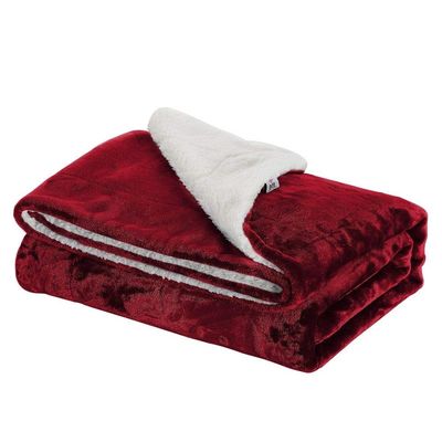 HNU 1 Piece Casual Style Sherpa Fleece Throw Blanket, Beautiful Durable Reversible Comfortable Soft Warm Cozy Comfy Burgundy Red Bedding