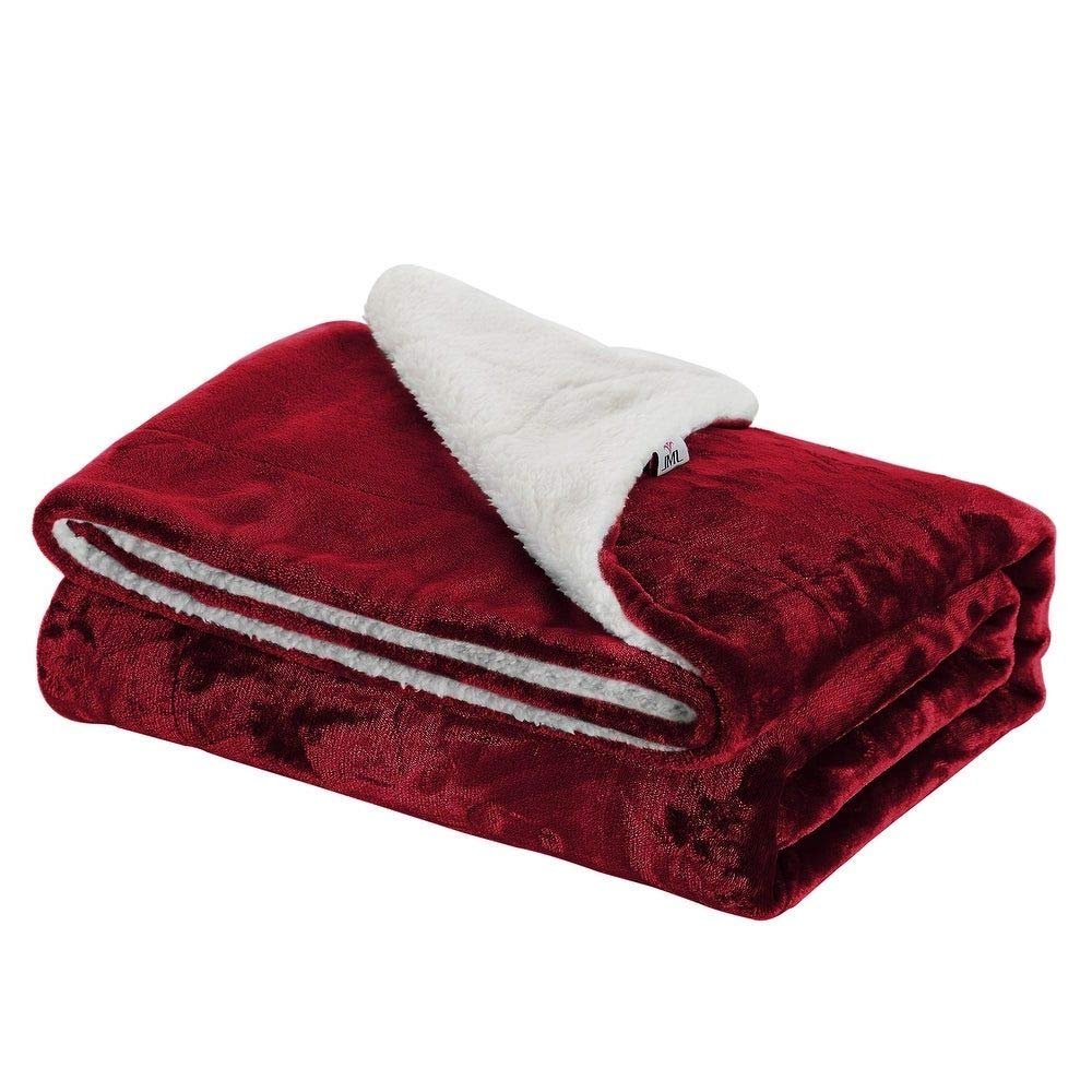 HNU 1 Piece Casual Style Sherpa Fleece Throw Blanket, Beautiful Durable Reversible Comfortable Soft Warm Cozy Comfy Burgundy Red Bedding