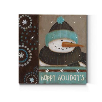 Renditions Gallery Happy Holidays Snowman Scene Wall Art, Christmas & Winter Artwork, Cute & Colorful, Premium Gallery Wrapped Canvas Decor, Ready to Hang, 10 in H x 10 in W, Made in America
