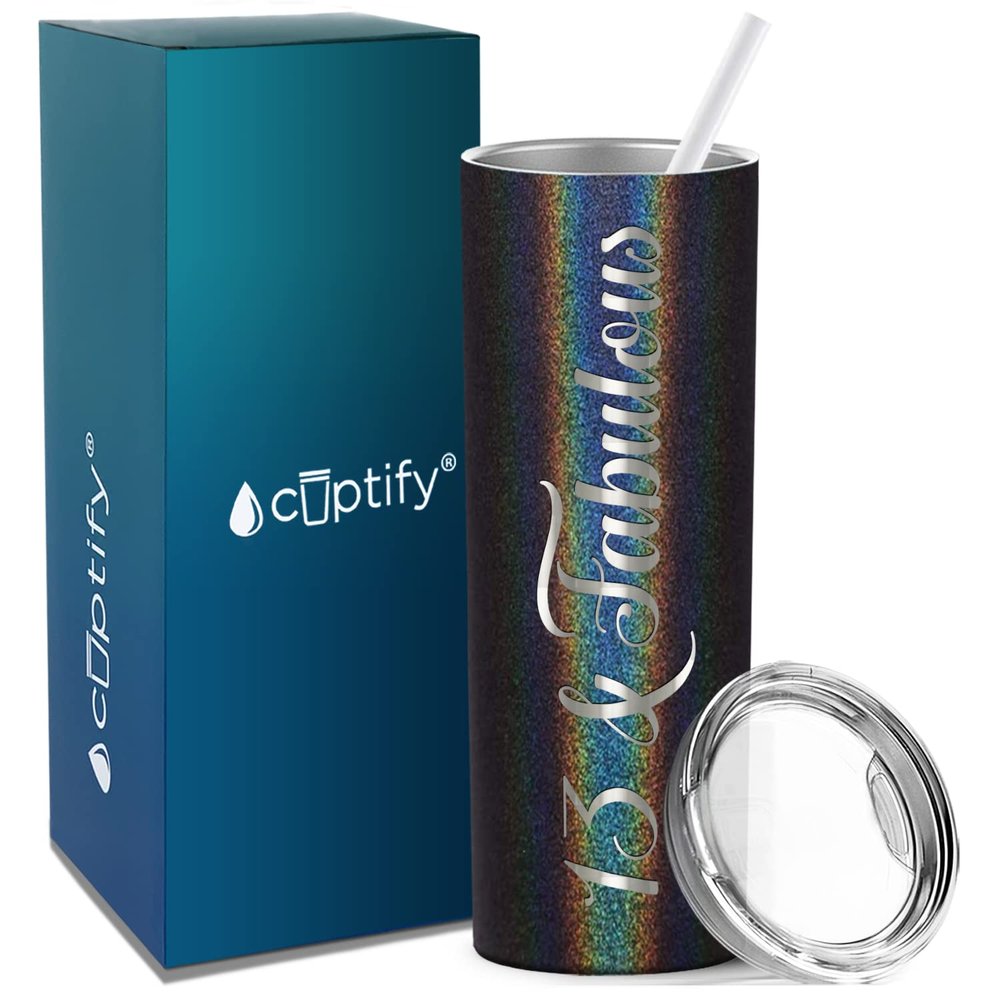 13 & Fabulous 20 oz Skinny Tumbler 13th Birthday Gifts For Girls on Black Glitter Decorations Funny Present Vacuum Insulated Cup with Straw Lid