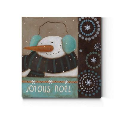 Renditions Gallery Joyous Noel Snowman Scene Wall Art, Christmas & Winter Artwork, Cute & Colorful, Premium Gallery Wrapped Canvas Decor, Ready to Hang, 10 in H x 10 in W, Made in America