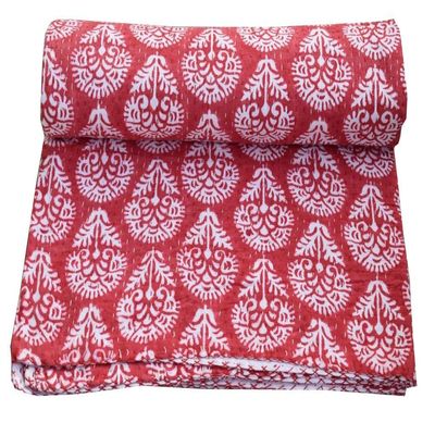 Sophia-Art Indian King/Twin Handmade Bohemian Hand Block Print Pure Cotton Bedspread Kantha Stitch Hippie Kantha Bed Spread Reversible Bedcover Throw Quilt (Handblock 8, 90" x 108")