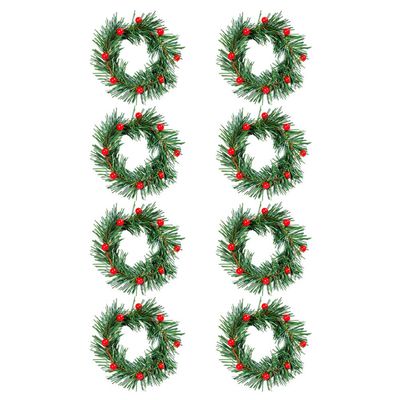 Lurrose 8pcs Christmas Candle Ring Red Berry Candle Rings Wreath with Green Snowy Pine Needles Artificial Christmas Wreath Xmas Table Centerpiece Advent Calendar Decorations