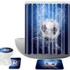Amagical Water Drops Around Soccer Ball on Blue Background Pattern 4 Piece Bathroom Mat Set Shower Curtain Set Bath Mat Contour Mat Toilet Cover Shower Curtain with 12 Hooks view 1
