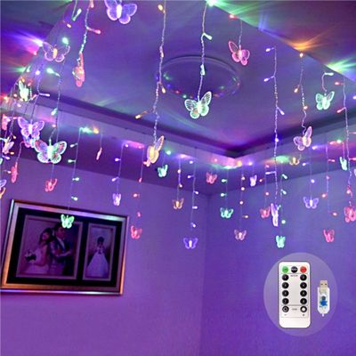 8 Modes 120 LED 19.7FT Firefly Twinkle Timer String Lights with Remote,Butterfly Curtain Fairy Lights USB Plug in, Waterproof Copper Wire for Bedroom Patio Christmas Wedding Party Dorm(Multicolor)