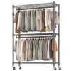 BATHWA Heavy Duty Garment Rack on Wheels, Rolling Clothes Racks for hanging clothes, Simple Sturdy Wardrobe Rack with Double Hanging Rods, 8 Side Hangers, Gray view 1
