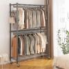 BATHWA Heavy Duty Garment Rack on Wheels, Rolling Clothes Racks for hanging clothes, Simple Sturdy Wardrobe Rack with Double Hanging Rods, 8 Side Hangers, Gray view 2