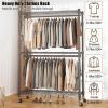 BATHWA Heavy Duty Garment Rack on Wheels, Rolling Clothes Racks for hanging clothes, Simple Sturdy Wardrobe Rack with Double Hanging Rods, 8 Side Hangers, Gray view 3