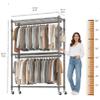 BATHWA Heavy Duty Garment Rack on Wheels, Rolling Clothes Racks for hanging clothes, Simple Sturdy Wardrobe Rack with Double Hanging Rods, 8 Side Hangers, Gray view 4