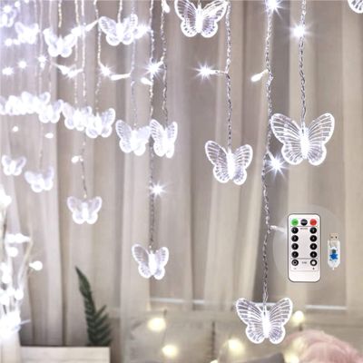Butterfly Curtain Fairy Lights USB Plug in,8 Modes 120 LED 19.7FT Firefly Twinkle Timer String Lights with Remote, Waterproof Copper Wire for Bedroom Patio Christmas Wedding Party Dorm (Cool White)