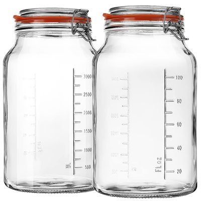 1 Gallon Glass Jars with Airtight Lid, Large Glass Storage Containers with Lids, 2 Pack Wide Mouth Mason Jars with Measurement Marks, Kitchen Pantry Storage for Flour, Sugar, 138oz, Dishwasher safe