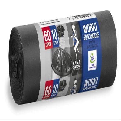 ANNA ZARADNA ST-AZ-010547 Rubbish Bags Tear-Resistant Super Strong 60 L | Pack of 10 | Rubbish Bags for Household Waste Office Made of Thick LDPE Regranulate Film Colour: Black