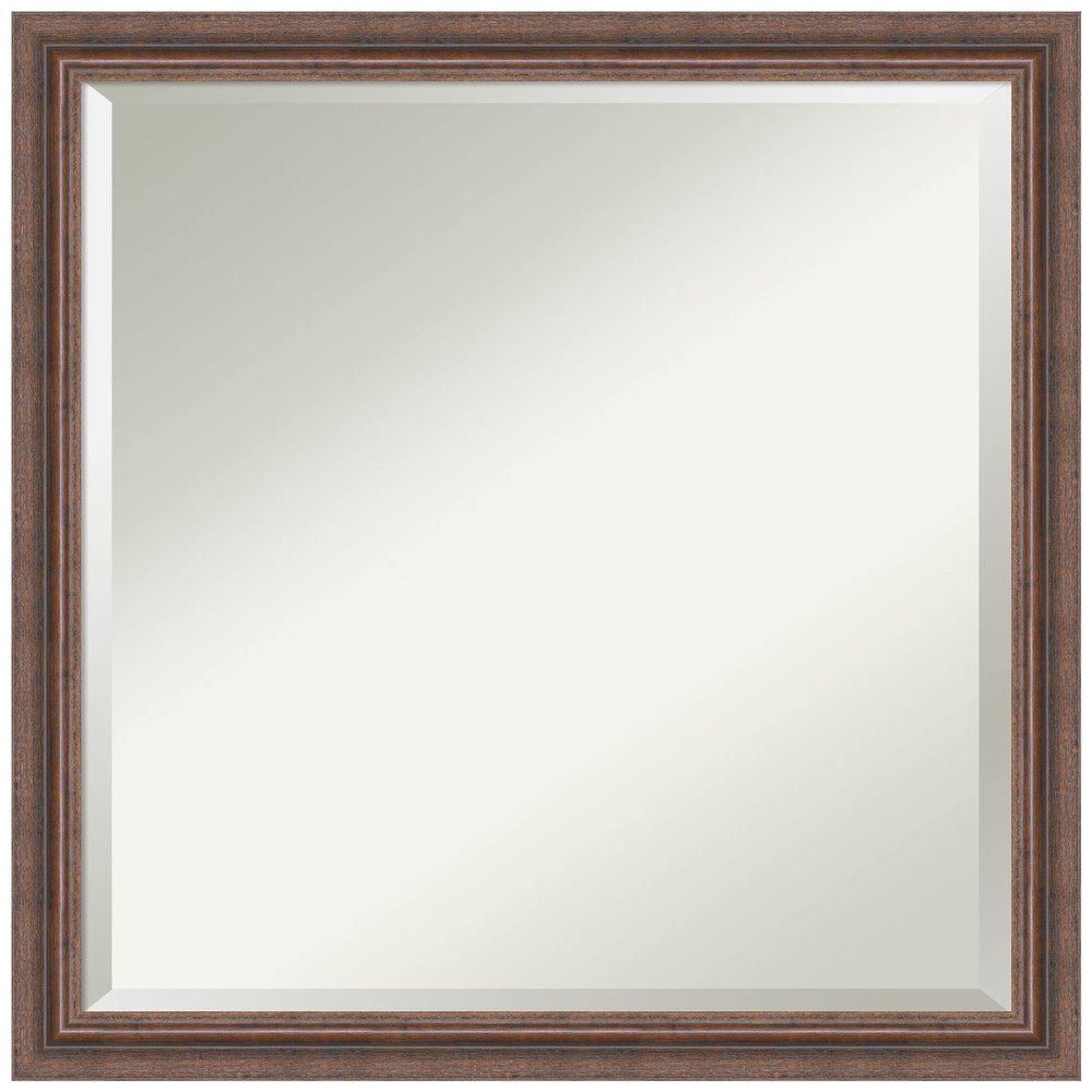 Amanti Art Brown Bathroom Mirror for Over Sink, 23x23 Distressed Rustic Brown Square Vanity Mirror, Medium Rustic Wood Frame, Hangs Horizonally and Vertically, Bathroom Wall Decor, Beveled Edge