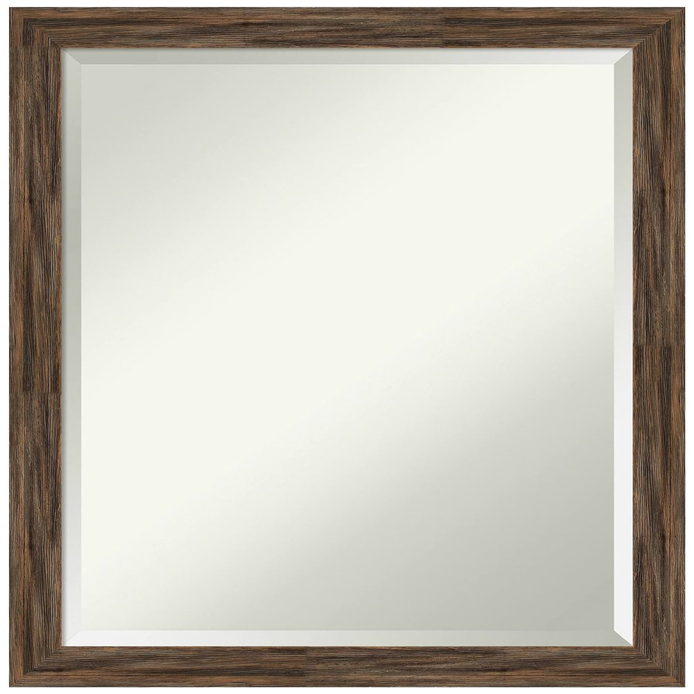 Amanti Art Brown Bathroom Mirror for Over Sink, 27x21 Regis Barnwood Mocha Narrow Rectangle Vanity Mirror, Medium Rustic Wood Frame, Hangs Horizonally and Vertically, Bathroom Wall Decor, Beveled Edge