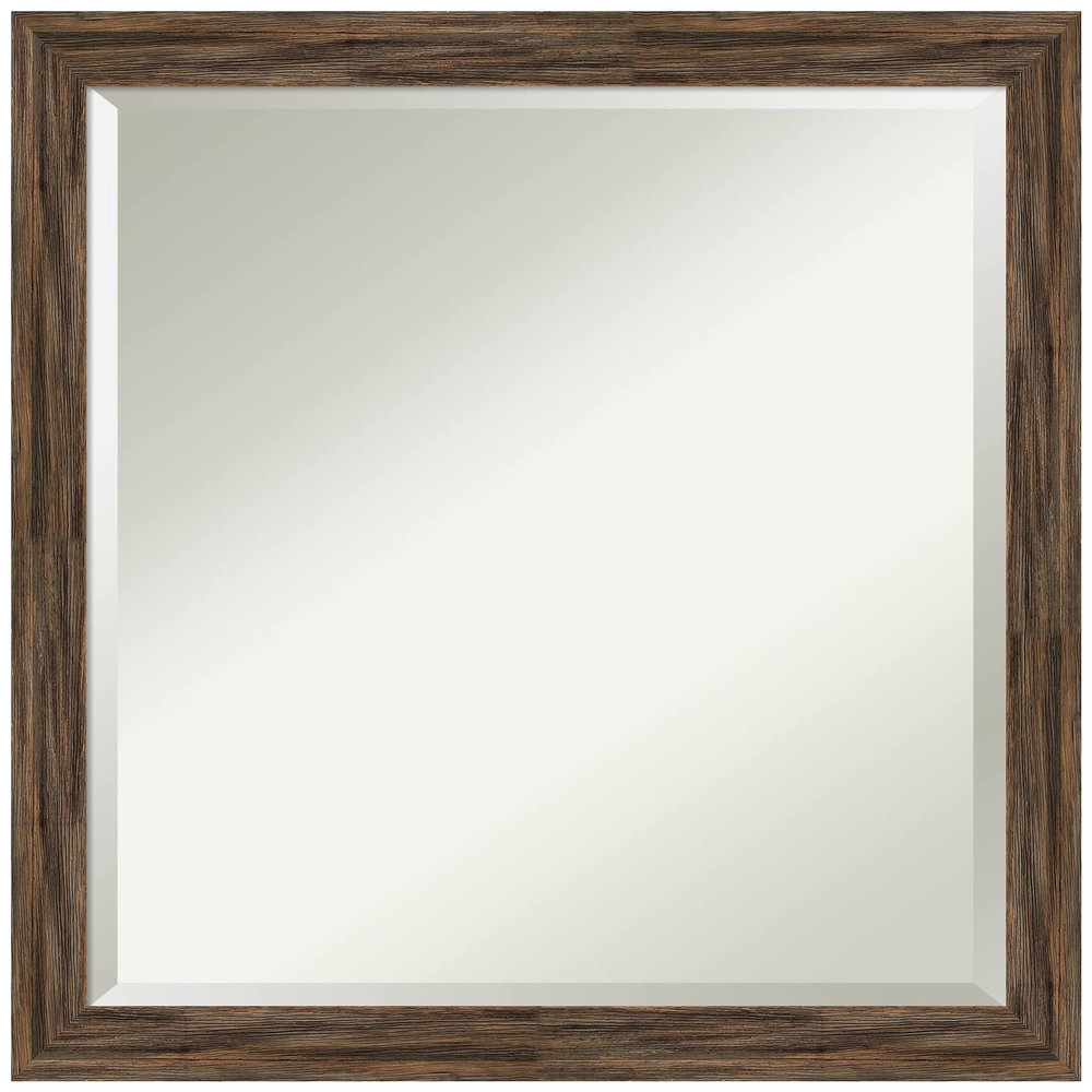 Amanti Art Brown Bathroom Mirror for Over Sink, 23x23 Regis Barnwood Mocha Narrow Square Vanity Mirror, Medium Rustic Wood Frame, Hangs Horizonally and Vertically, Bathroom Wall Decor, Beveled Edge