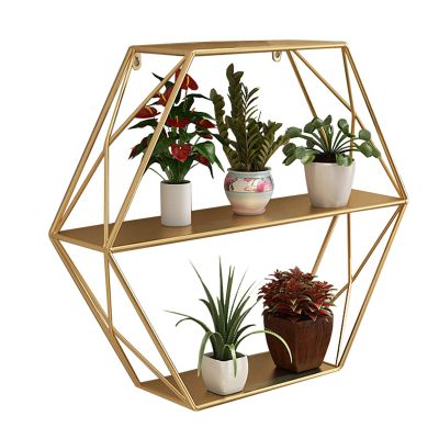 WYFZT Floating Shelves Wood Wall Mounted Shelf, Modern Rustic Wall Rack, Metal Wall Holder for Bedroom, Bathroom, Living Room, Kitchen, Home Office, Laundry Room, Gold